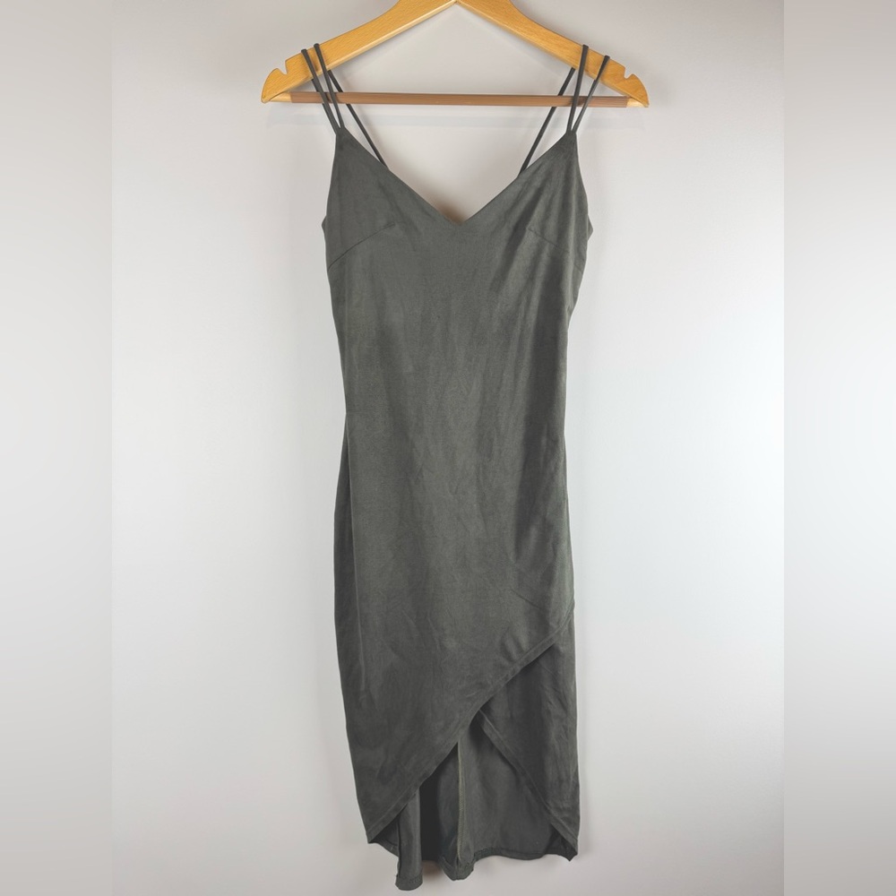 Dark Green Slip Dress | V-Neck Spaghetti Strap Bodycon Midi Dress | Size S